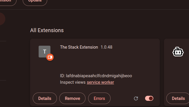 The Stack Extension in chrome://extensions